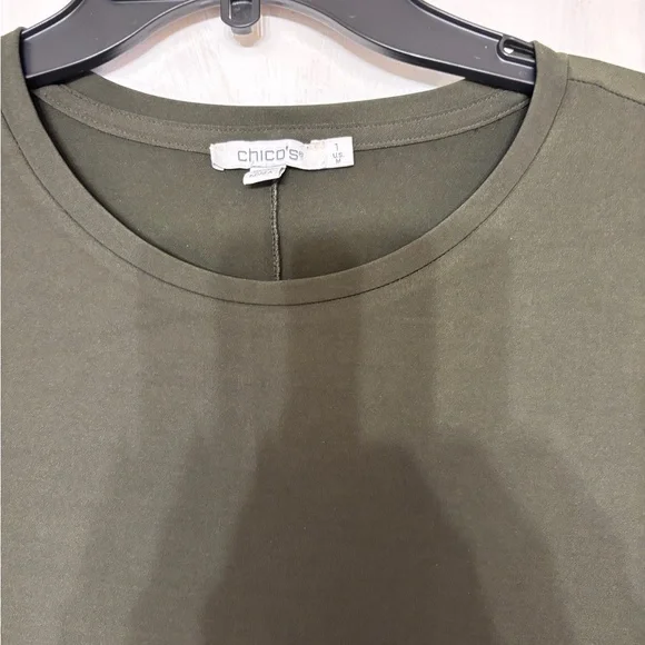 Chico's Dark Green Long Sleeve Crew Neck Dress 1 (8) - Picture 2 of 3